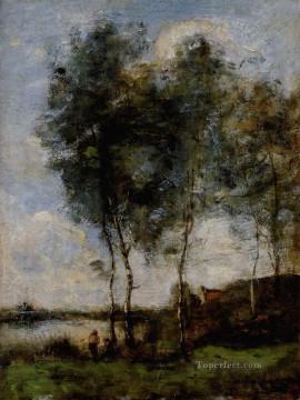 Pecheur Au Bord De La Riviere plein air Romanticismo Jean Baptiste Camille Corot Pinturas al óleo